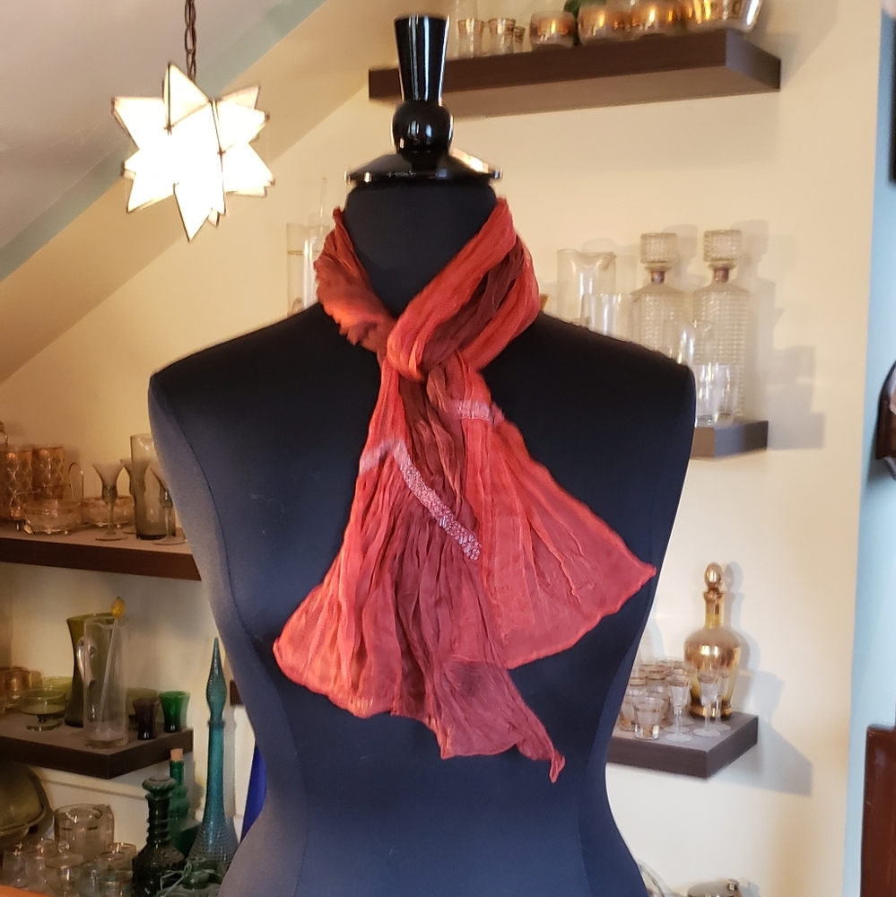 Sheer Scrunchy Ombre Red To Orange Scarf